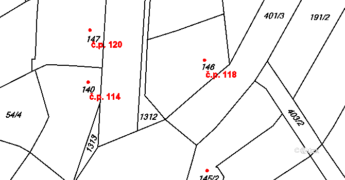 Rostěnice 118, Rostěnice-Zvonovice na parcele st. 146 v KÚ Rostěnice, Katastrální mapa