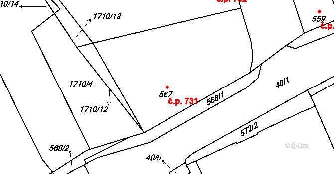 Dubí 731, Kladno na parcele st. 567 v KÚ Dubí u Kladna, Katastrální mapa
