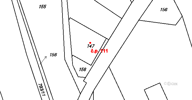 Široká Niva 111 na parcele st. 147 v KÚ Markvartice u Široké Nivy, Katastrální mapa