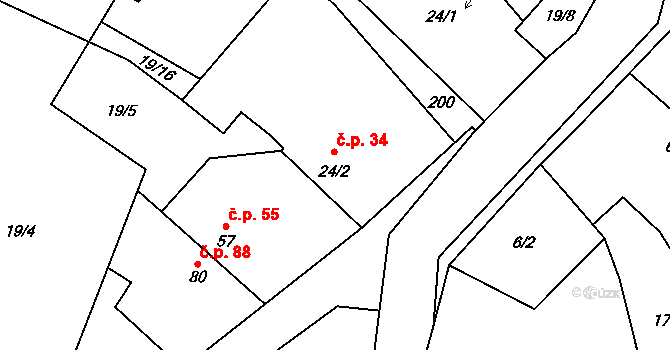 Cerhýnky 34, Cerhenice na parcele st. 24/2 v KÚ Cerhýnky, Katastrální mapa
