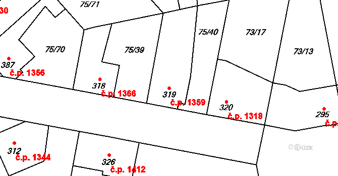 Švermov 1359, Kladno na parcele st. 319 v KÚ Hnidousy, Katastrální mapa