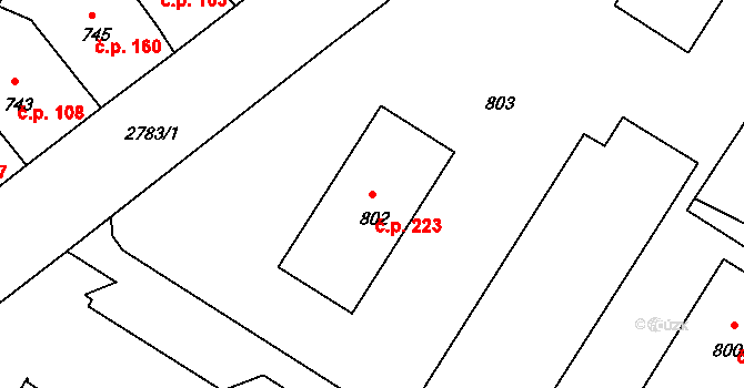 Dačice V 223, Dačice na parcele st. 802 v KÚ Dačice, Katastrální mapa