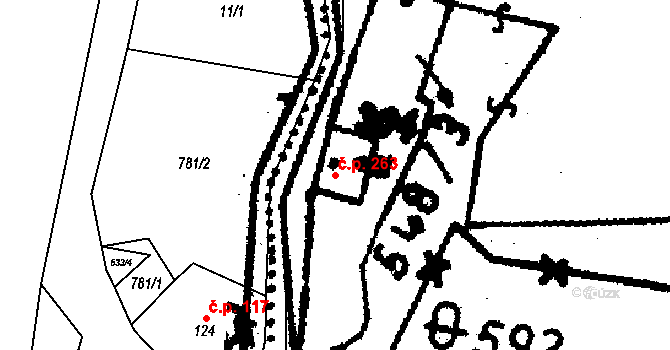 Tisová 263, Kraslice na parcele st. 304 v KÚ Tisová u Kraslic, Katastrální mapa