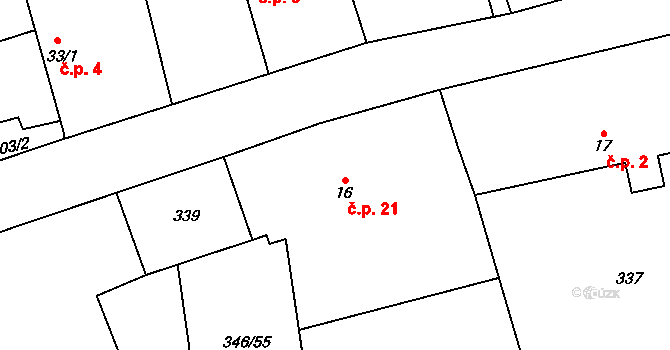 Hatě 21, Skuhrov na parcele st. 16 v KÚ Skuhrov pod Brdy, Katastrální mapa