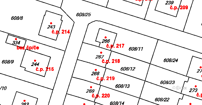 Stěžery 218 na parcele st. 267 v KÚ Stěžery, Katastrální mapa