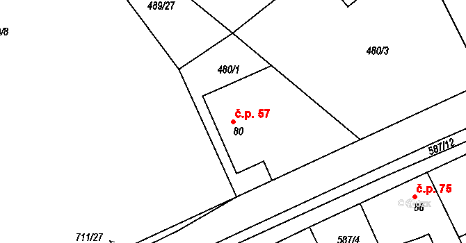 Polánky nad Dědinou 57, Třebechovice pod Orebem na parcele st. 80 v KÚ Polánky nad Dědinou, Katastrální mapa