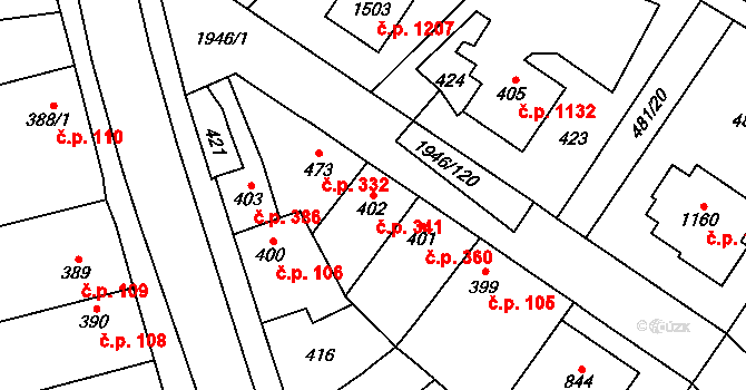 Třebechovice pod Orebem 341 na parcele st. 402 v KÚ Třebechovice pod Orebem, Katastrální mapa