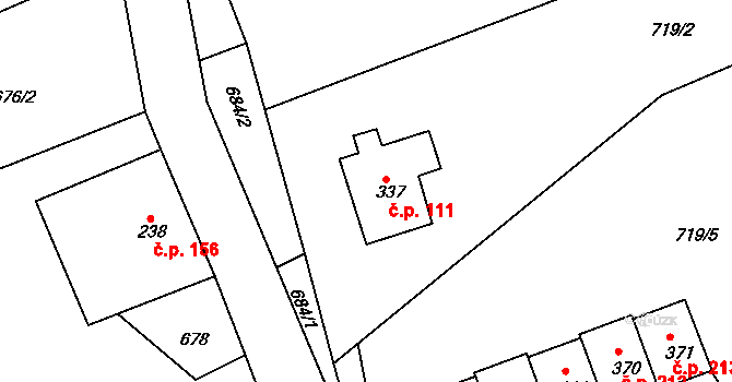 Telecí 111 na parcele st. 337 v KÚ Telecí, Katastrální mapa