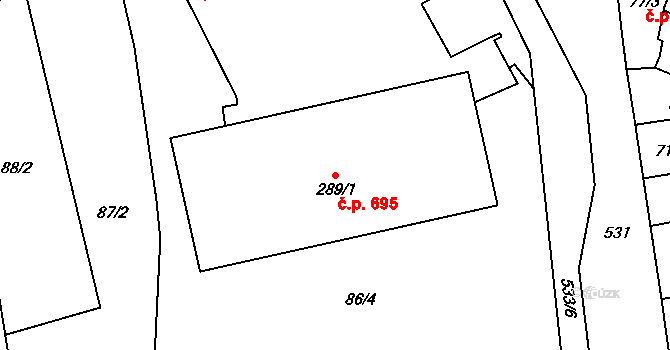 Loučany 695 na parcele st. 289/1 v KÚ Loučany na Hané, Katastrální mapa