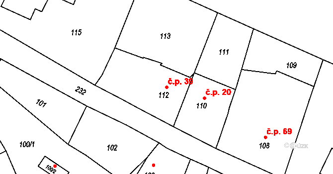 Lazce 39, Troubelice na parcele st. 112 v KÚ Lazce u Troubelic, Katastrální mapa
