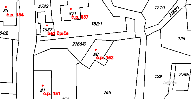 Skalice u České Lípy 152 na parcele st. 80 v KÚ Skalice u České Lípy, Katastrální mapa