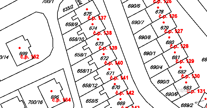 Mimoň V 140, Mimoň na parcele st. 672 v KÚ Mimoň, Katastrální mapa