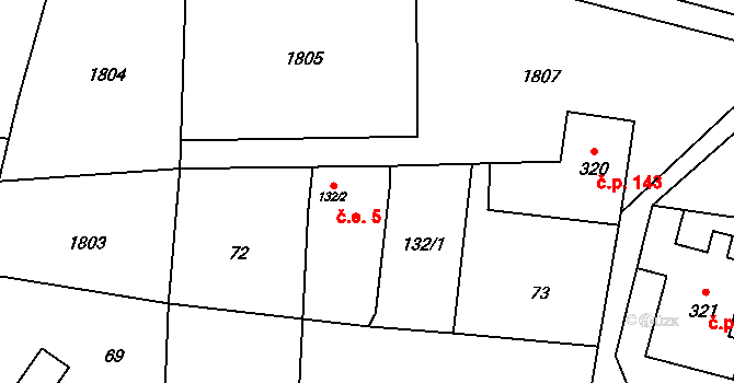 Valy 5, Krompach na parcele st. 132/2 v KÚ Krompach, Katastrální mapa