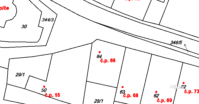Černouček 66 na parcele st. 64 v KÚ Černouček, Katastrální mapa