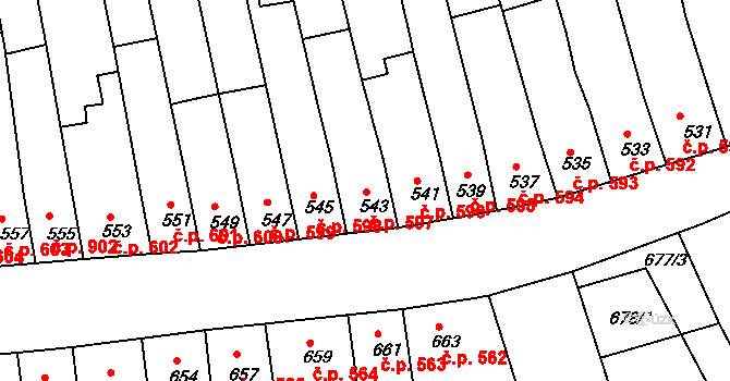 Roudnice nad Labem 597 na parcele st. 543 v KÚ Roudnice nad Labem, Katastrální mapa