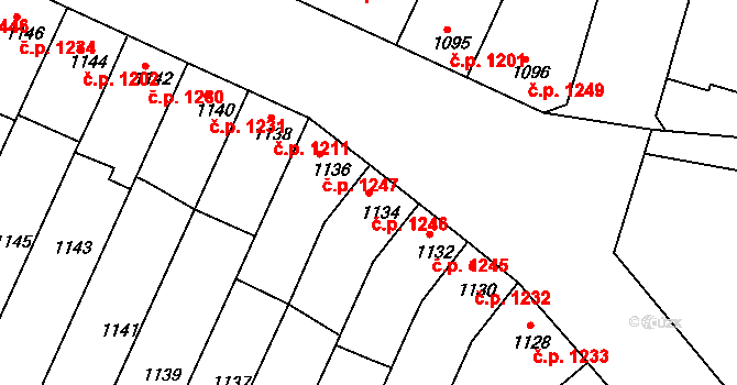 Roudnice nad Labem 1246 na parcele st. 1134 v KÚ Roudnice nad Labem, Katastrální mapa