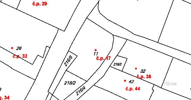 Třebelice 17, Malšice na parcele st. 11 v KÚ Třebelice, Katastrální mapa