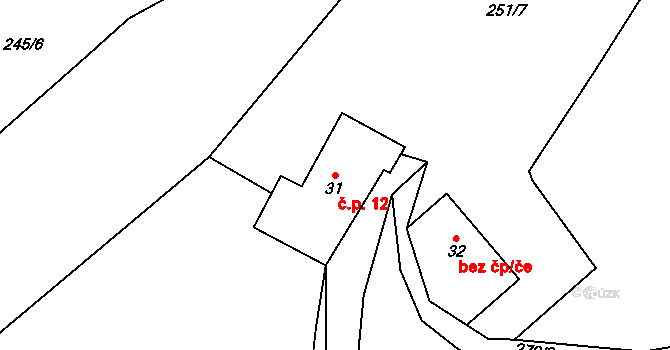 Dolní Javoří 12, Lázně Bělohrad na parcele st. 31 v KÚ Dolní Javoří, Katastrální mapa