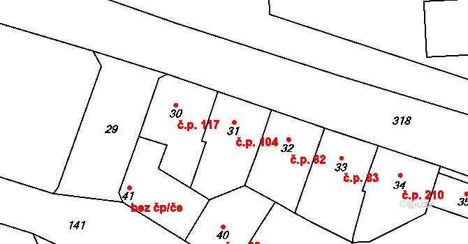 Předlice 104, Ústí nad Labem na parcele st. 31 v KÚ Předlice, Katastrální mapa