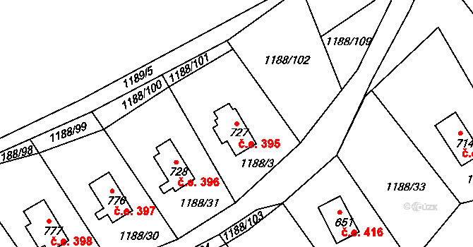 Pastviny 395 na parcele st. 727 v KÚ Pastviny u Klášterce nad Orlicí, Katastrální mapa