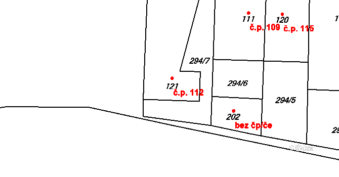 Choťánky 112 na parcele st. 121 v KÚ Choťánky, Katastrální mapa