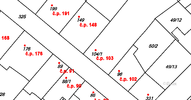 Litol 103, Lysá nad Labem na parcele st. 104/1 v KÚ Litol, Katastrální mapa