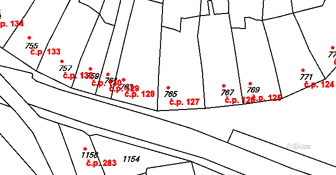 Klášterec nad Ohří 127 na parcele st. 765 v KÚ Klášterec nad Ohří, Katastrální mapa