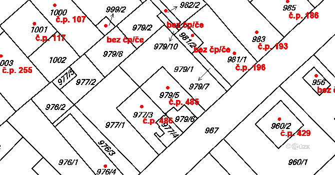 Novosedlice 485 na parcele st. 979/5 v KÚ Novosedlice, Katastrální mapa