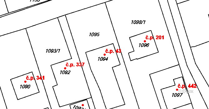 Záblatí 43, Bohumín na parcele st. 1094 v KÚ Záblatí u Bohumína, Katastrální mapa