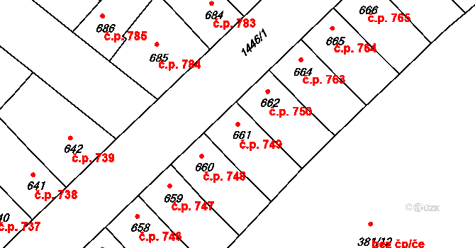 Předměstí 749, Svitavy na parcele st. 661 v KÚ Svitavy-předměstí, Katastrální mapa