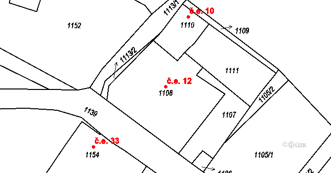 Milíře 12, Rádlo na parcele st. 1108 v KÚ Rádlo, Katastrální mapa