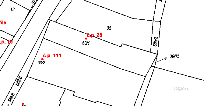 Dobroměřice 25 na parcele st. 63/1 v KÚ Dobroměřice, Katastrální mapa