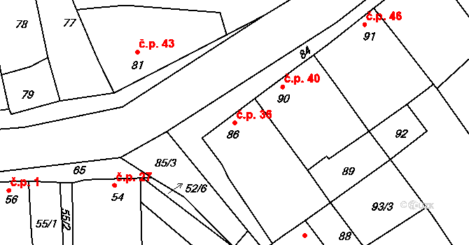 Vrbka 36, Postoloprty na parcele st. 86 v KÚ Vrbka u Postoloprt, Katastrální mapa