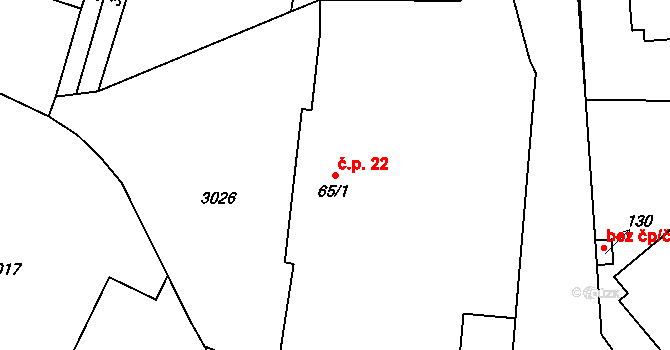Holašovice 22, Jankov na parcele st. 65/1 v KÚ Holašovice, Katastrální mapa