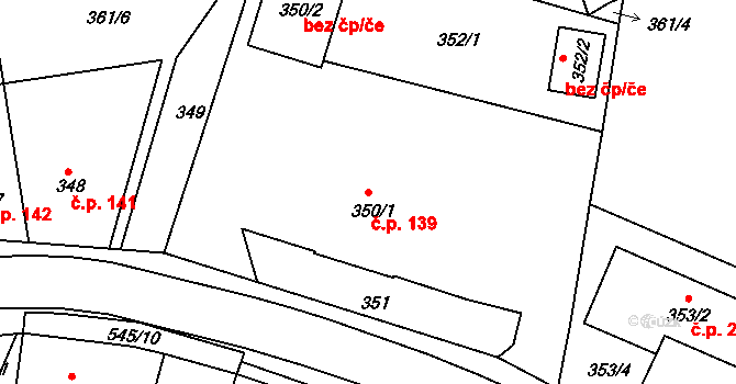 Mstišov 139, Dubí na parcele st. 350/1 v KÚ Mstišov, Katastrální mapa