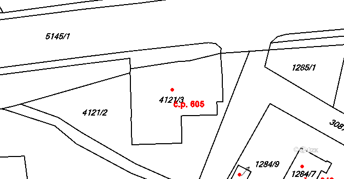 Místek 605, Frýdek-Místek na parcele st. 4121/3 v KÚ Místek, Katastrální mapa