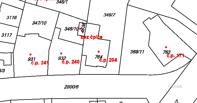 Plzeňské Předměstí 204, Rokycany na parcele st. 764 v KÚ Rokycany, Katastrální mapa