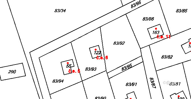 Starobucké Debrné 6, Nemojov na parcele st. 122 v KÚ Starobucké Debrné, Katastrální mapa