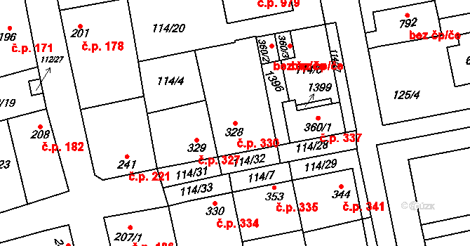Veltrusy 330 na parcele st. 328 v KÚ Veltrusy, Katastrální mapa