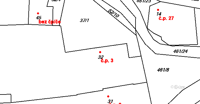 Újezdec 3, Hřebečníky na parcele st. 32 v KÚ Újezdec u Rakovníka, Katastrální mapa