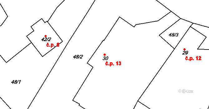 Třebýcinka 13, Švihov na parcele st. 30 v KÚ Třebýcinka, Katastrální mapa