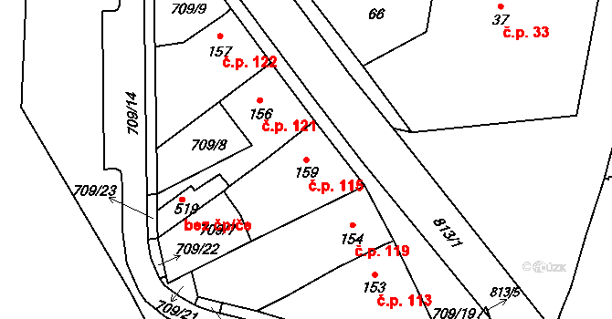 Luby 115, Klatovy na parcele st. 159 v KÚ Luby, Katastrální mapa