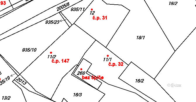 Kunovice 32 na parcele st. 11/1 v KÚ Kunovice, Katastrální mapa