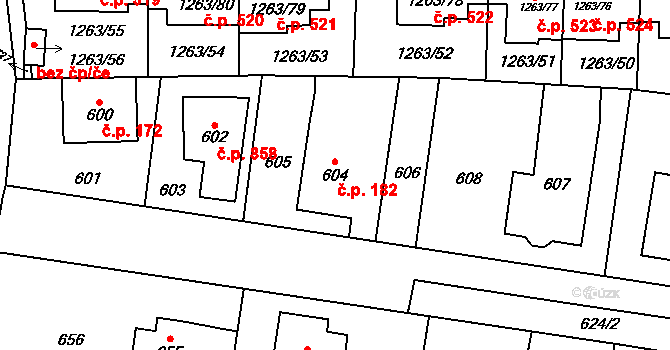 Kolovraty 182, Praha na parcele st. 604 v KÚ Kolovraty, Katastrální mapa