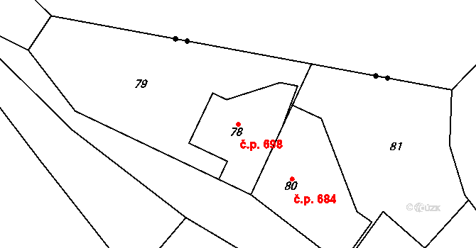 Řeporyje 698, Praha na parcele st. 78 v KÚ Řeporyje, Katastrální mapa