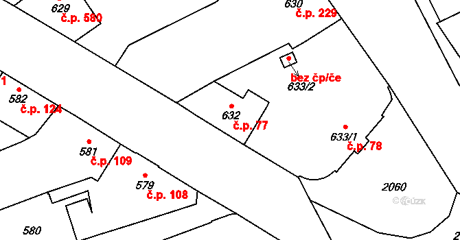 Uhříněves 77, Praha na parcele st. 632 v KÚ Uhříněves, Katastrální mapa