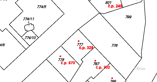 Žižkov 328, Praha na parcele st. 777 v KÚ Žižkov, Katastrální mapa