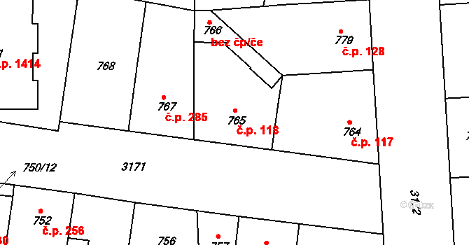 Krč 118, Praha na parcele st. 765 v KÚ Krč, Katastrální mapa