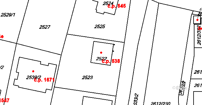 Braník 538, Praha na parcele st. 2522 v KÚ Braník, Katastrální mapa