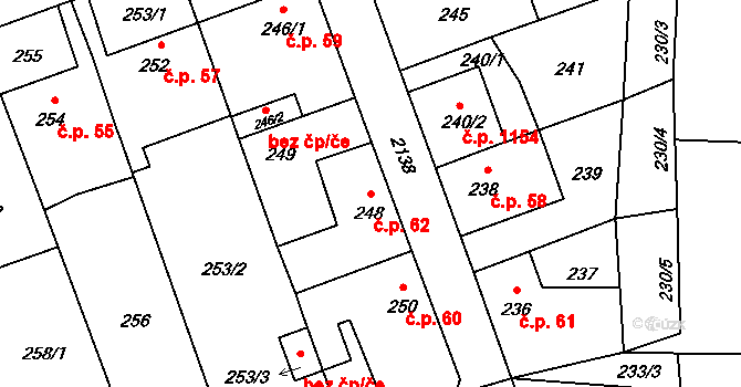 Ruzyně 62, Praha na parcele st. 248 v KÚ Ruzyně, Katastrální mapa